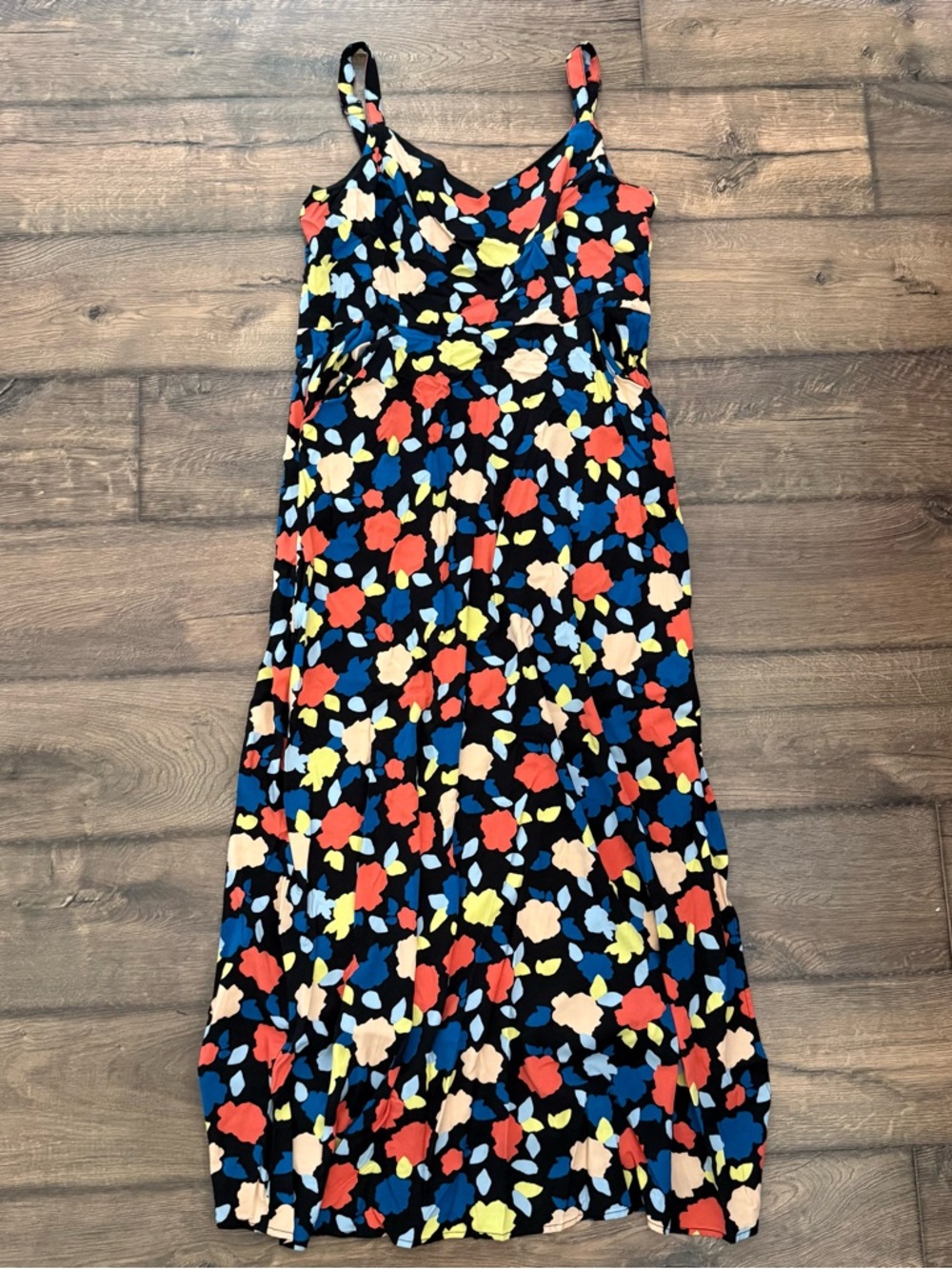 41 Hawthorn Black Floral Maxi Dress with Red, Blue & Yellow Blooms